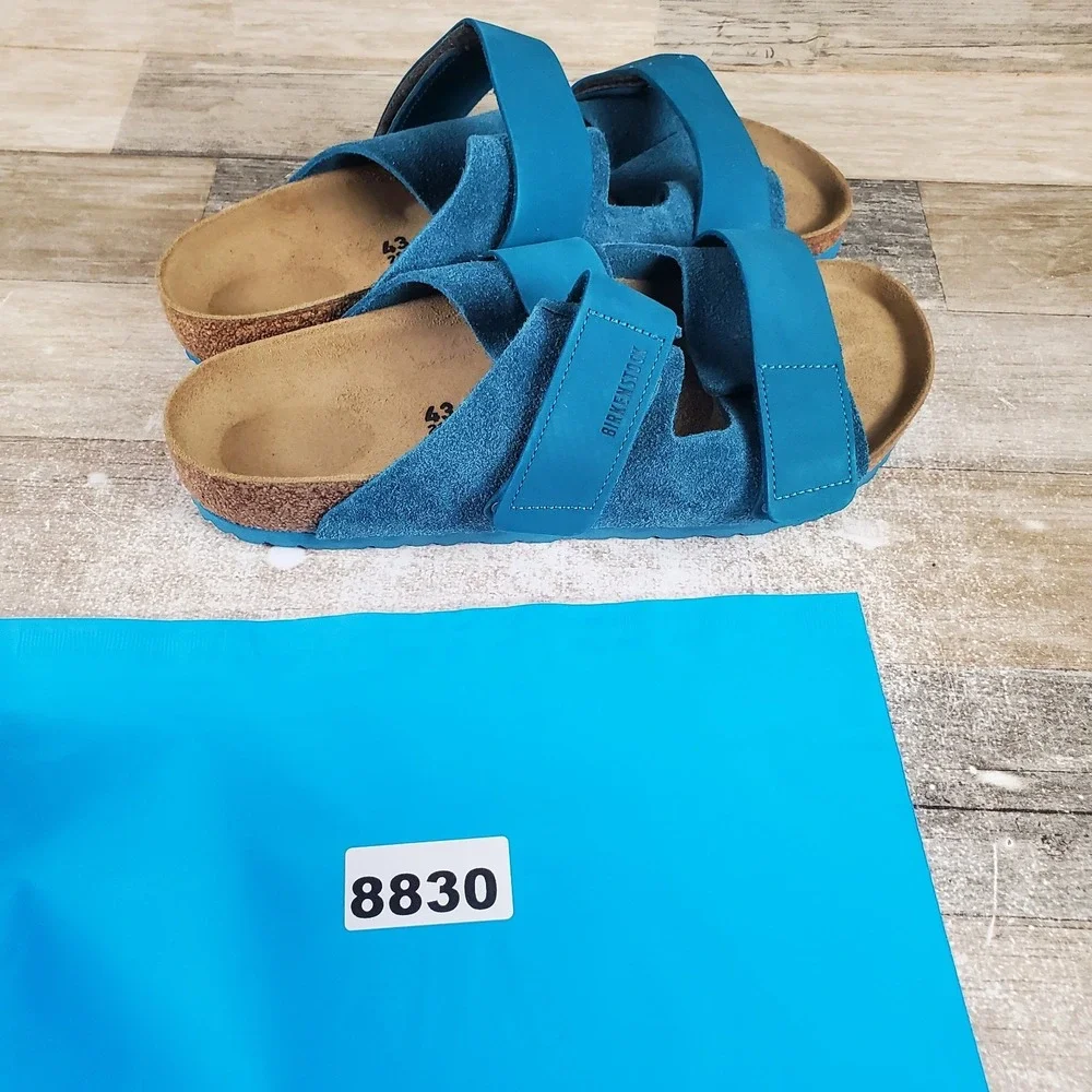 Birkenstock Uji Mens Slide Sandals Sz 10 Deep Turquoise Suede Hook & Loop Strap